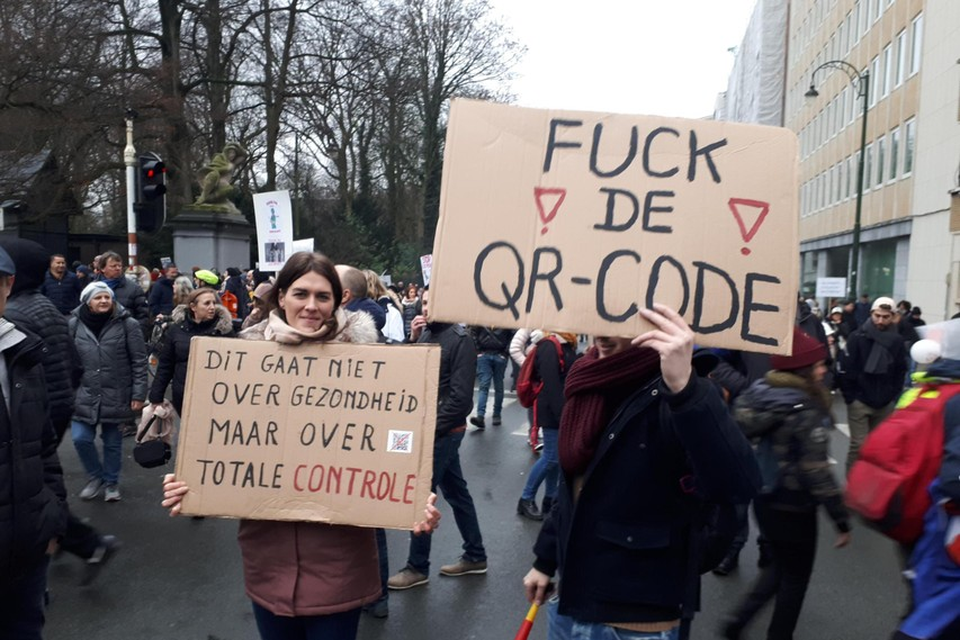 Coronaprotest in België.