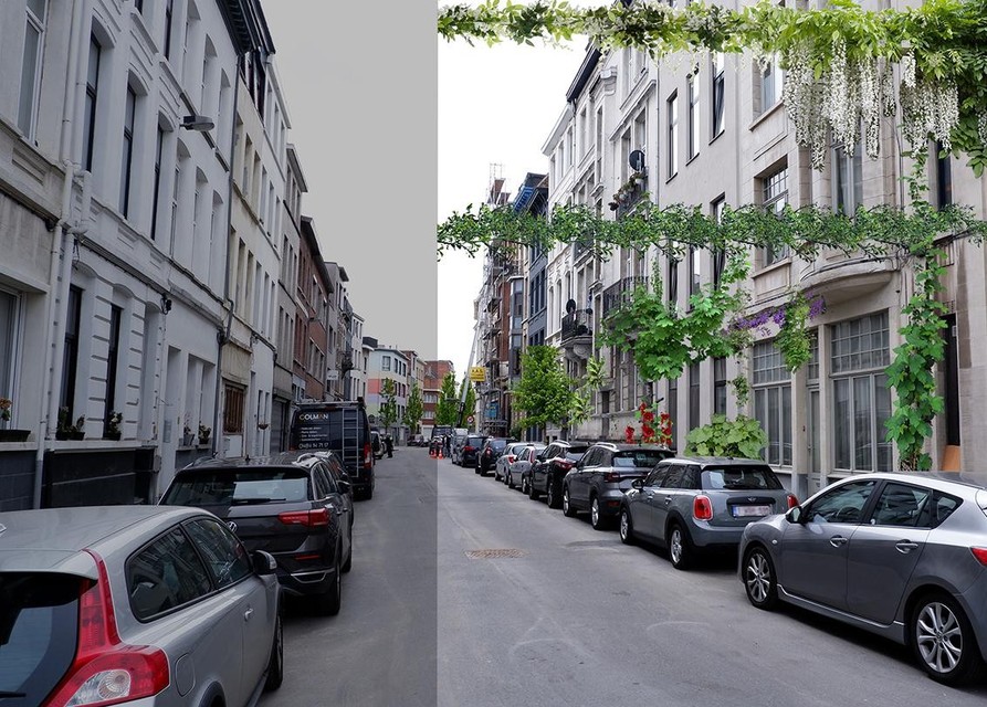 A simulation of possible greening interventions in the street. 