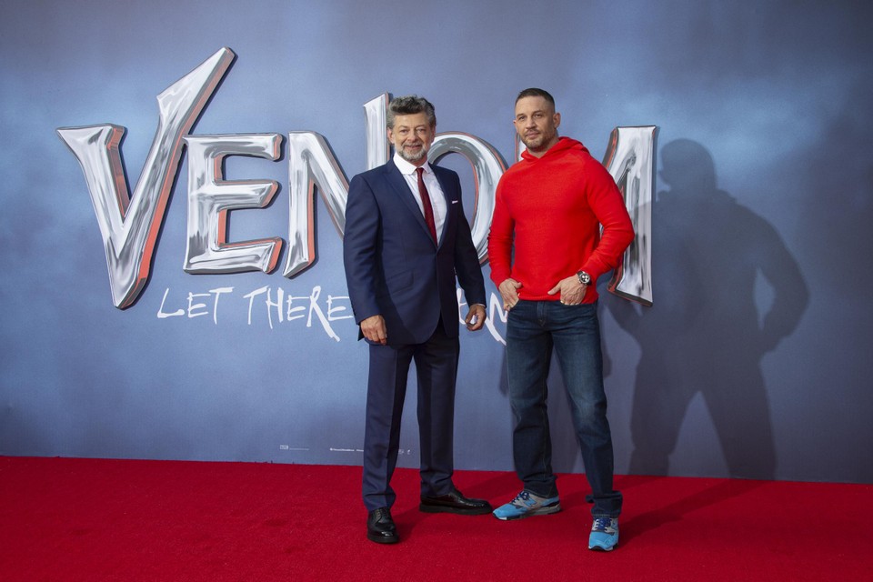 Regisseur Andy Serkis en acteur Tom Hardy tijdens een screening voor de tweede ‘Venom’-film. 