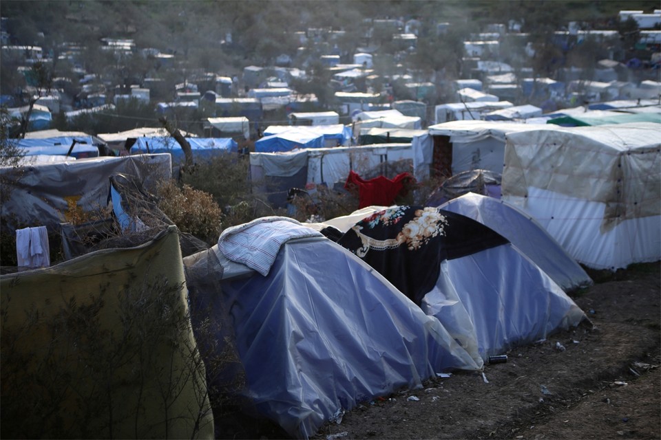 Een vluchtelingenkamp op Lesbos. 