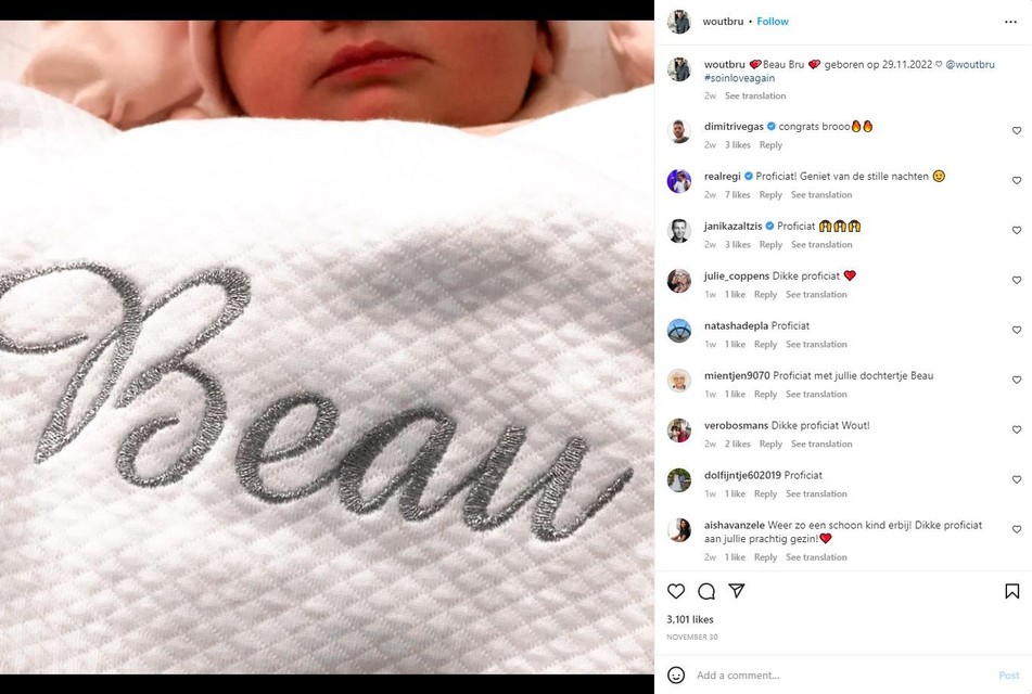 Wout Bru en zijn vriendin verwelkomden Beau, hun tweede kindje samen. 