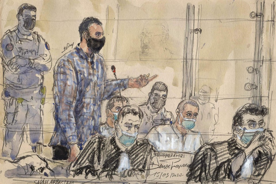 Salah Abdeslam op het proces. 