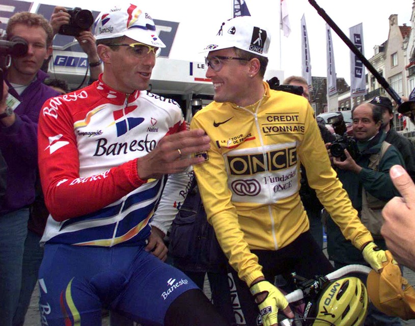 Alex Zulle, hier met Migual Indurain, won in 1996 de Tourproloog in ’s-Hertogenbosch. 