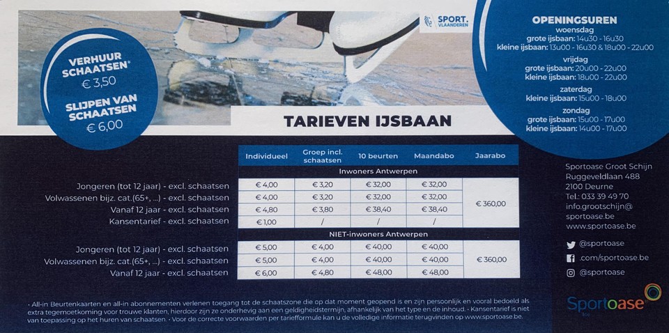 Tarieven ijsbaan.