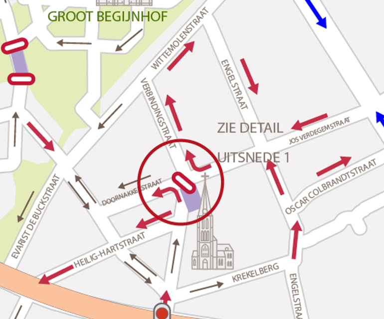 Aan de Dendermondsesteenweg wordt niet geraakt, maar vooral rond het Heilig-Hartplein wordt wel stevig gesleuteld aan de verkeerscirculatie. Op het plein komt er een knip.