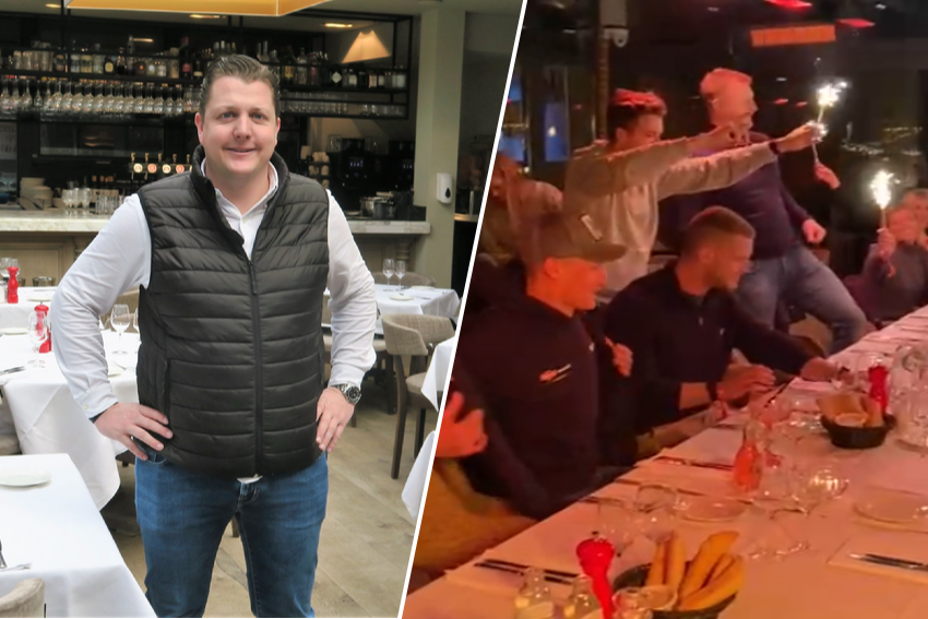 Yannick Vreugde, manager in De Vogelenzang, maakte wat graag een tafel vrij voor de wereldkampioen veldrijden en zijn kameraden.
