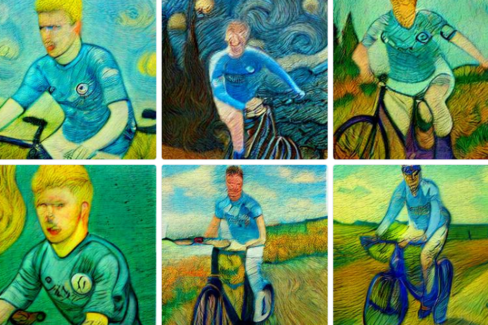 Instructies voor de AI-toepassing: ‘Kevin De Bruyne op een fiets, geschilderd door Van Gogh’. Indien u twijfelt: dit ‘schilderij’ bestaat niet.  