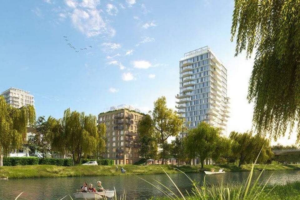 Gezien van aan de Blaarmeersen: dit is het plan voor een 70 meter hoge woontoren langs de sporen vlakbij Gent-Sint-Pieters.