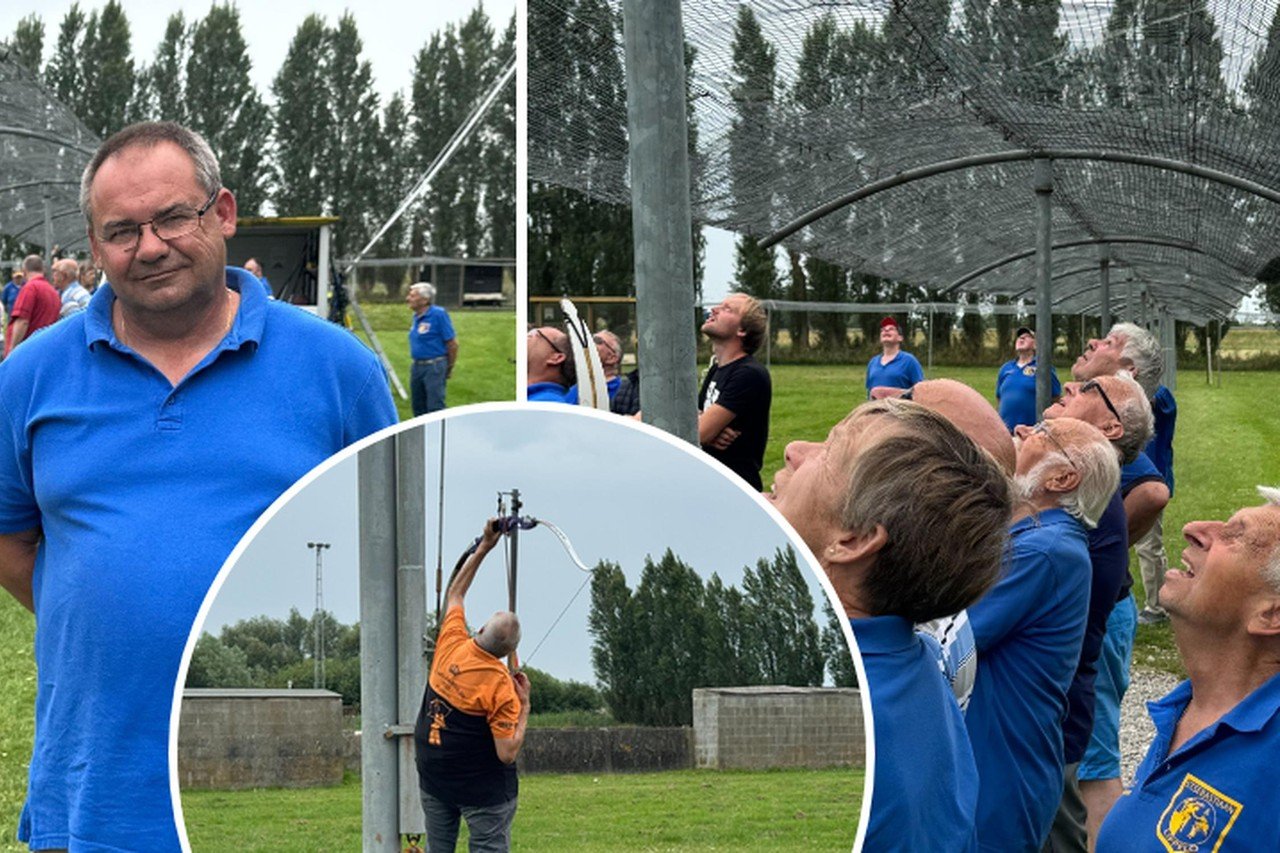 Belgische versus Franse schuttersgilden op toernooi staande wip in ...