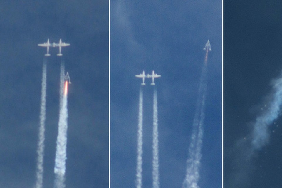 Het moment dat de SpaceShipTwo explodeert 