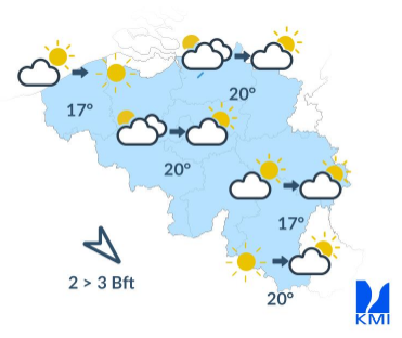 De weersverwachtingen voor maandag.
