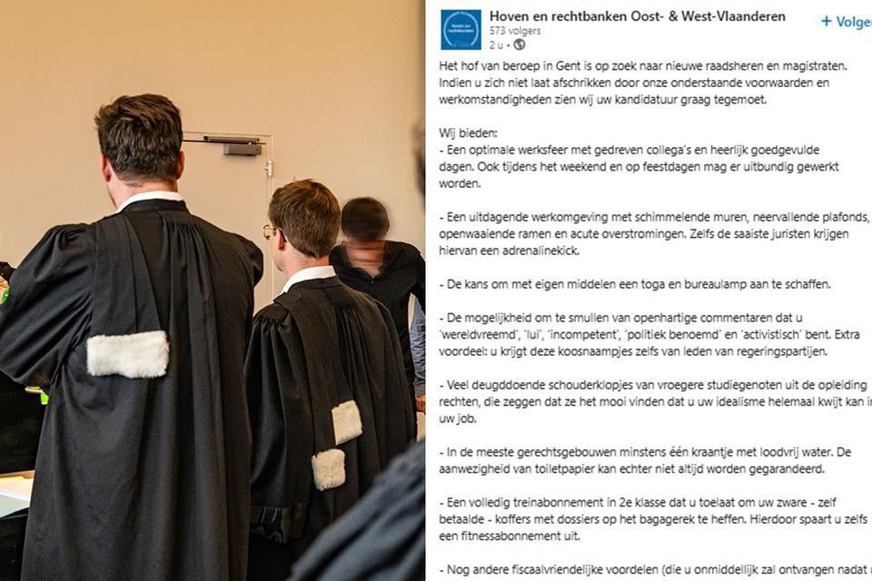 Ghent Court of Appeal places cynical ‘vacancy’ as a sneer to the government: « Challenging working environment with moldy walls and falling ceilings »
