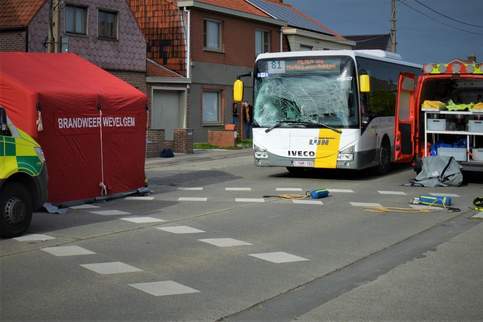 De fietser overleefde de klap met de bus niet.