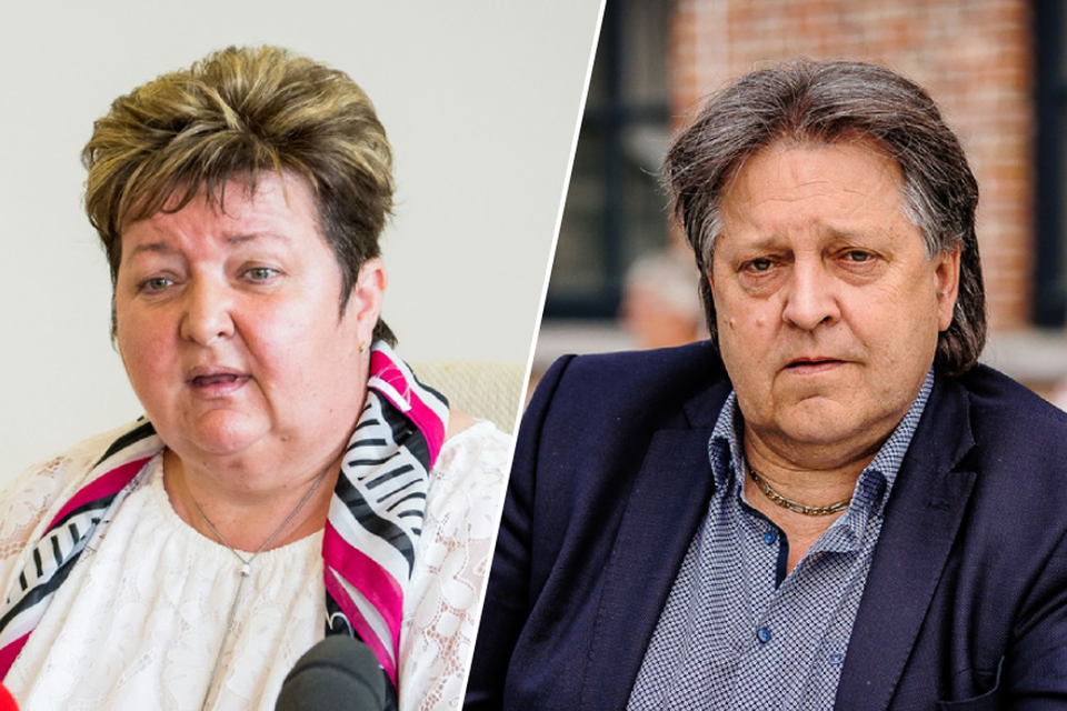 Links: Karin Derua. Rechts: ex-burgemeester Michel Baert.  
