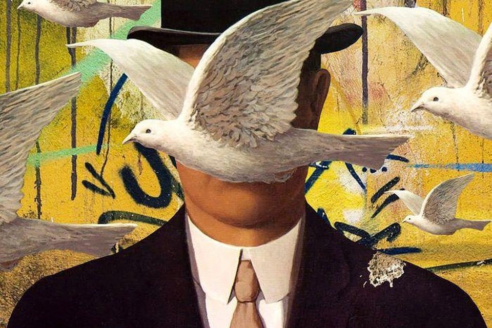 Een lithografie van Aiiroh, gebaseerd op het werk van René Magritte is een van de werken die worden aangeboden.