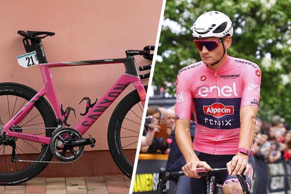 De Pink Panther Mathieu van der Poel na tijdrit plaats voor nieuwe roze fiets | Het Nieuwsblad Mobile
