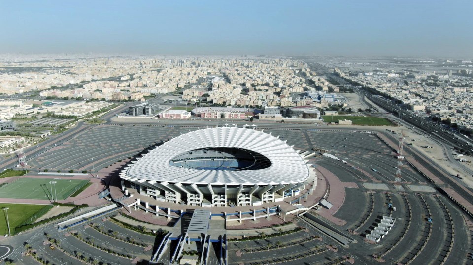 Het Jaber Al-Ahmad Stadium oogt ook vanuit de lucht bijzonder fraai 
