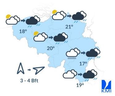 De weersverwachtingen voor maandag.