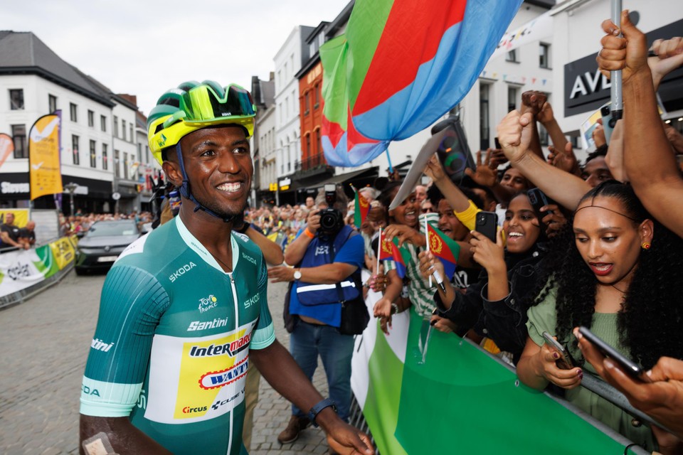 Girmay in July at the Aalst criterium.