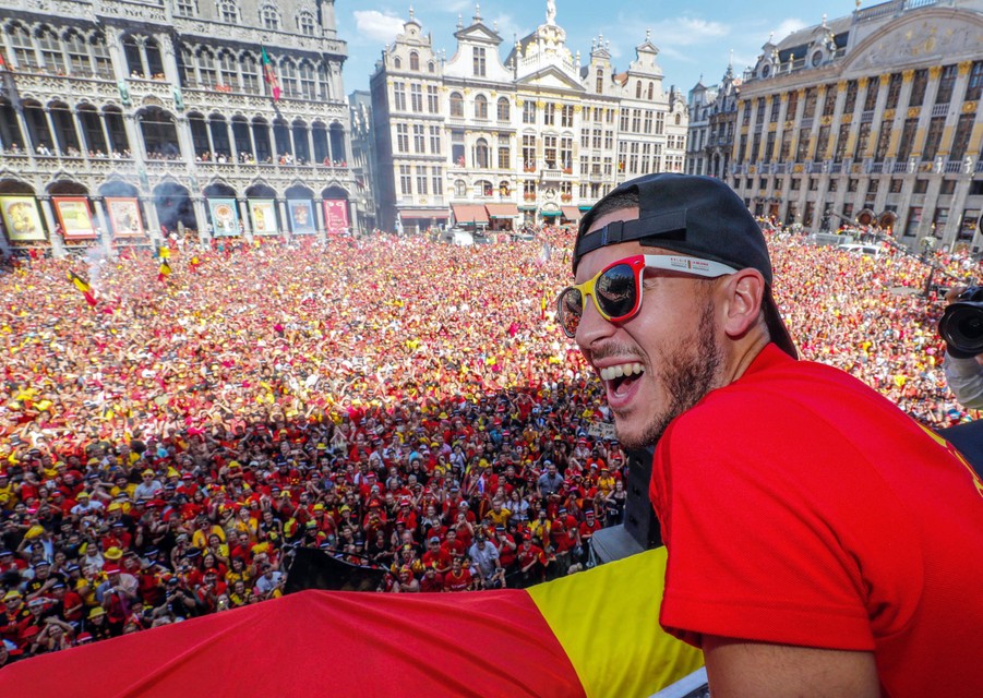 Hazard tijdens het feestje in Brussel na het WK 2018. 