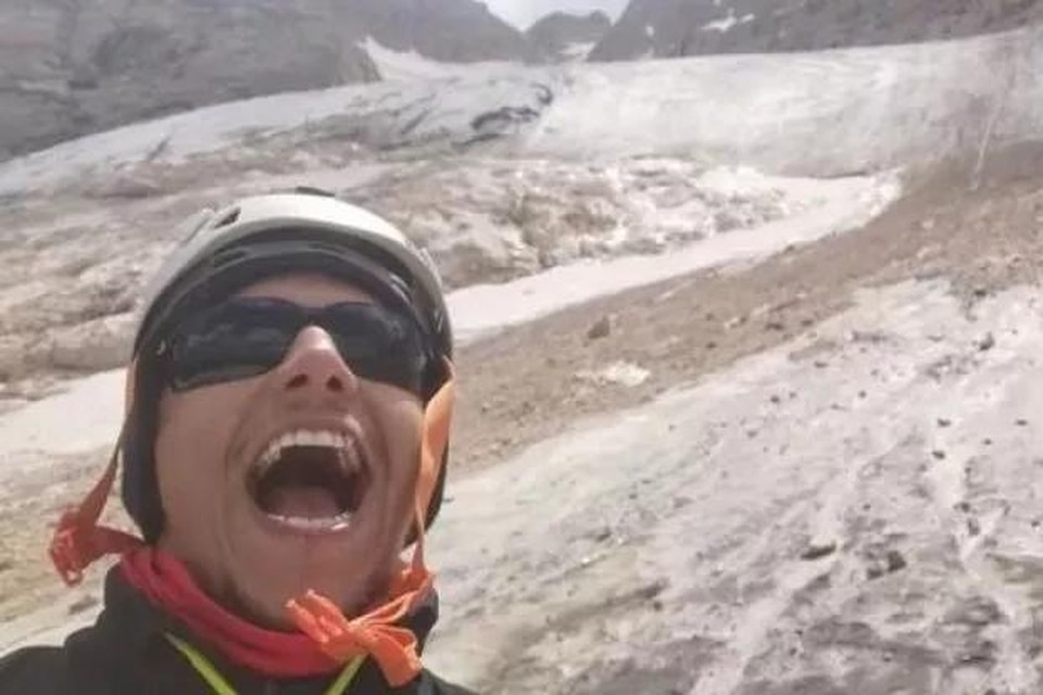 Filippo Bari (27), vlak voor hij door een gletsjer verrast werd.