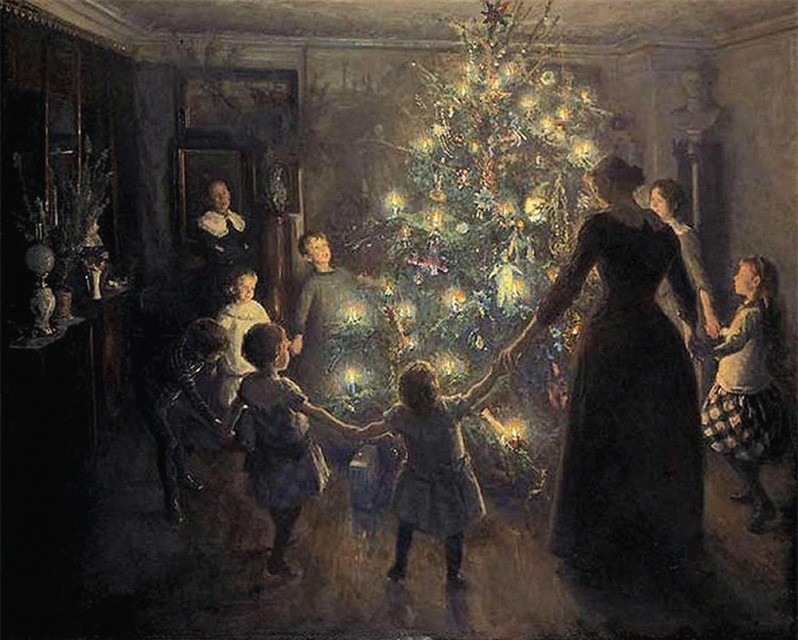 Glade jul, of Gelukkig kerstfeest volgens de Deense schilder Viggo Johansen. Een stukje ongerept kerstgeluk uit 1891. 