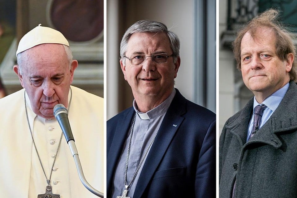 Van links naar rechts: Paus Franciscus, bisschop Johan Bonny en kerkjurist Rik Torfs.