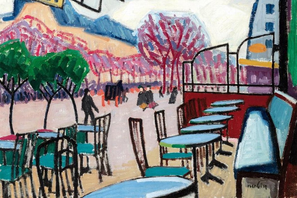'La terrasse de café' is een bijzonder kleurrijk fauvistisch en vooral waardevol schilderij van Auguste Herbin.