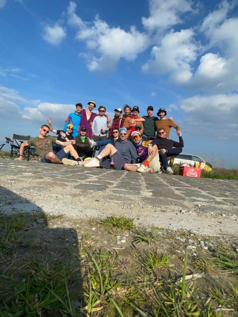 The trip to Paris-Roubaix last year, with Constantijn second from the right in the second row. The fourth from the right is Matthias.
