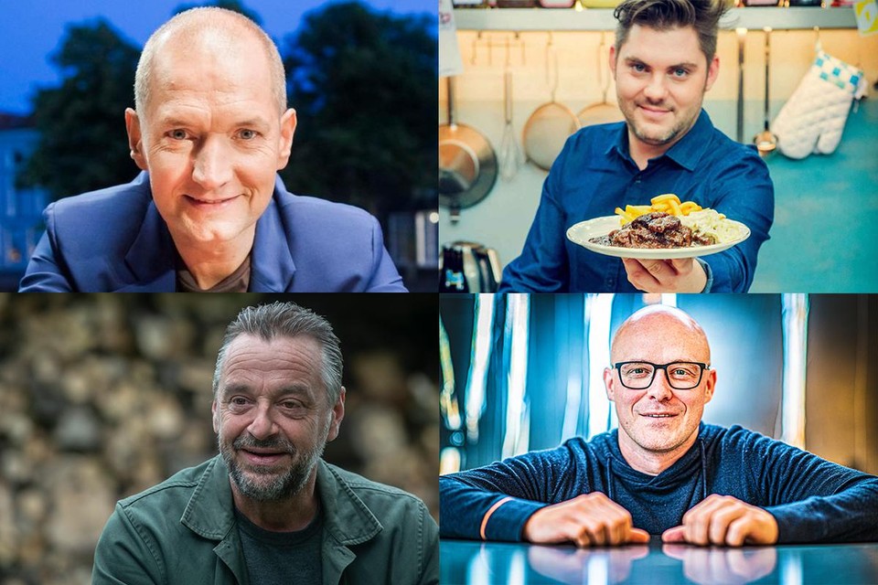 Van linksboven van rechtsonder: Karl Vannieuwkerke, Jeroen Meus, Tom Waes en Philippe Geubels. 