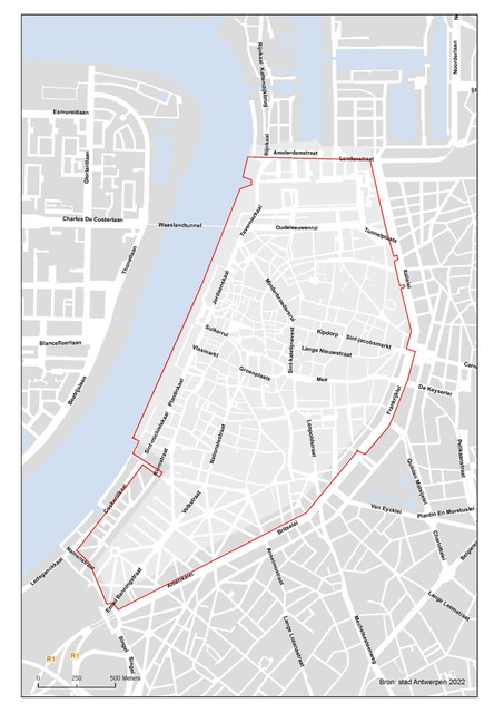 Het gebied dat zondag 18 september autoluw is. 