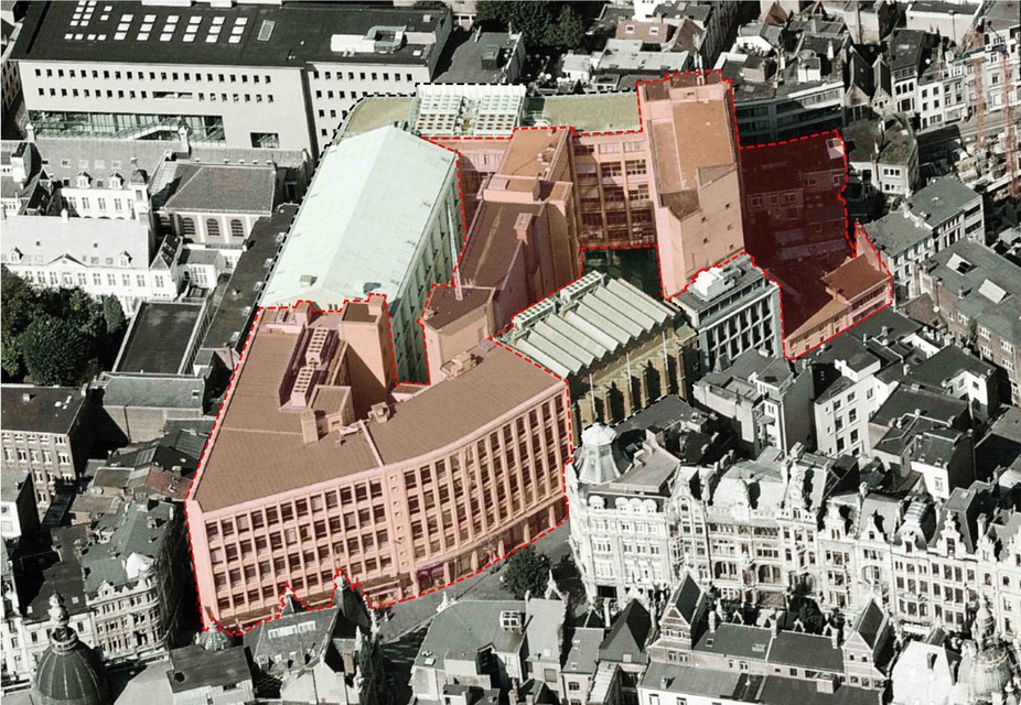 De gebouwen in het rood worden afgebroken. De overige, waardevolle, gebouwen worden gerenoveerd. 
