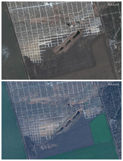 Een foto van de begraafplaats op 29 maart (boven) en 30 november (onder) toont dat er een heel aantal graven lijken bijgekomen. 
