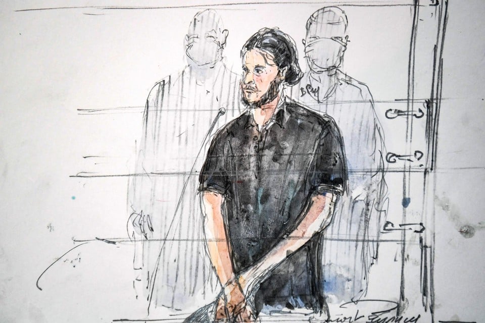 Salah Abdeslam in de rechtszaal.