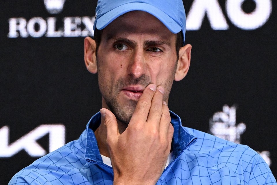 Djokovic during the press conference afterwards.