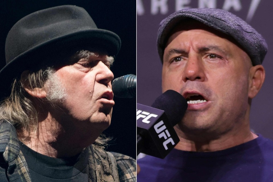 Neil Young (links) en Joe Rogan (rechts) 