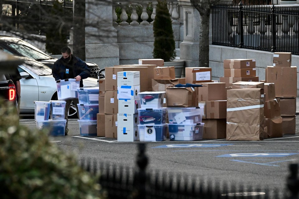 File Image: Boxes being moved from the White House on January 14, 2021, before Trump's departure. 
