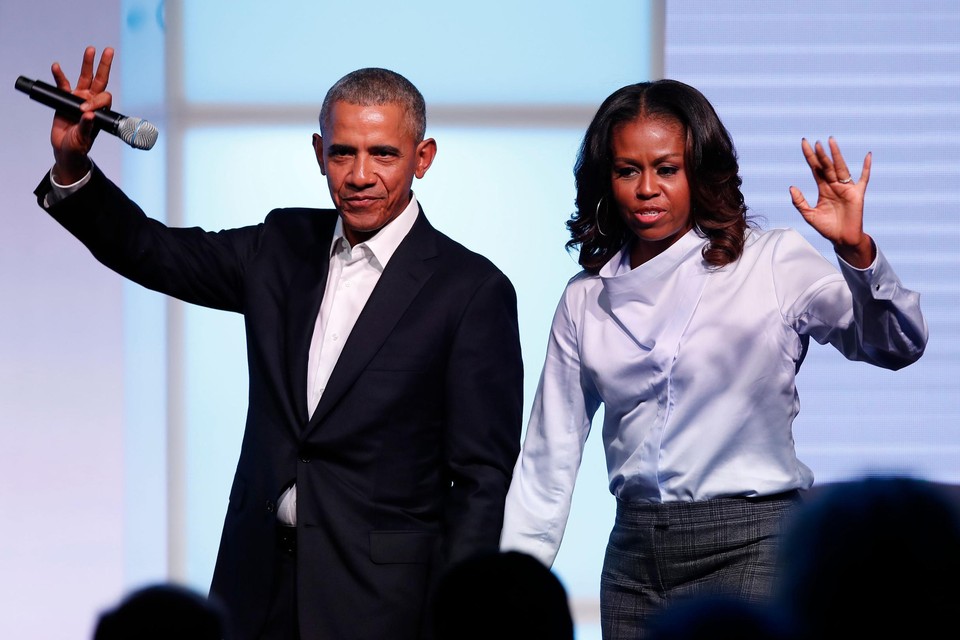Michelle Obama samen met haar echtgenoot en voormalig Amerikaans president Barack Obama. 