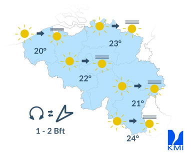 De weersverwachtingen voor dinsdag.