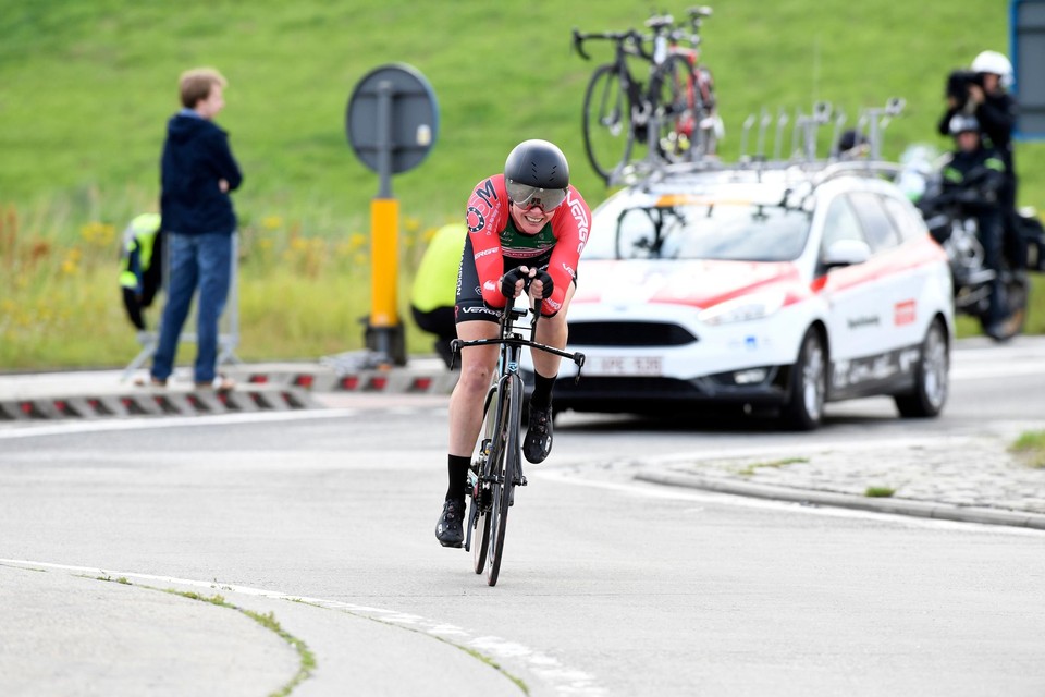 Sara Van De Vel in actie tijdens de Baloise Ladies Tour in Knokke.