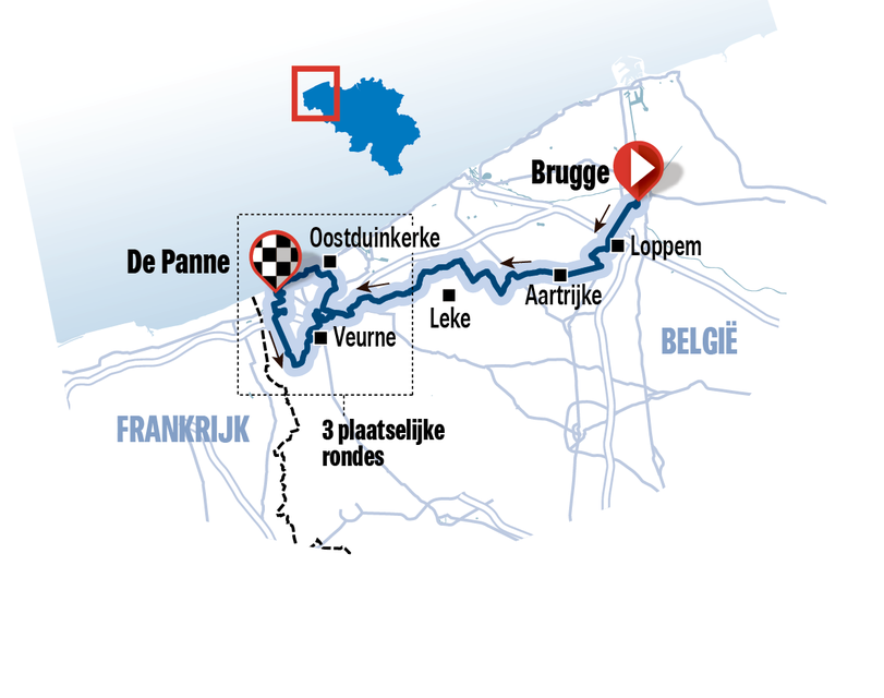 Het parcours van de Minerva Classic Brugge-De Panne 2022. 