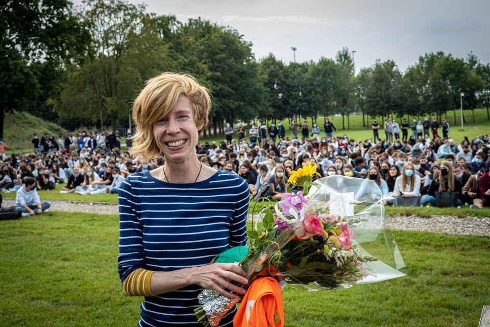 Mieke Gorissen werd maandag gehuldigd op het Demerstrand.