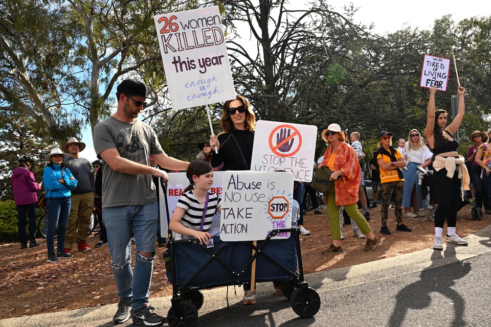 Demonstranten in Australische hoofdstad Canberra.