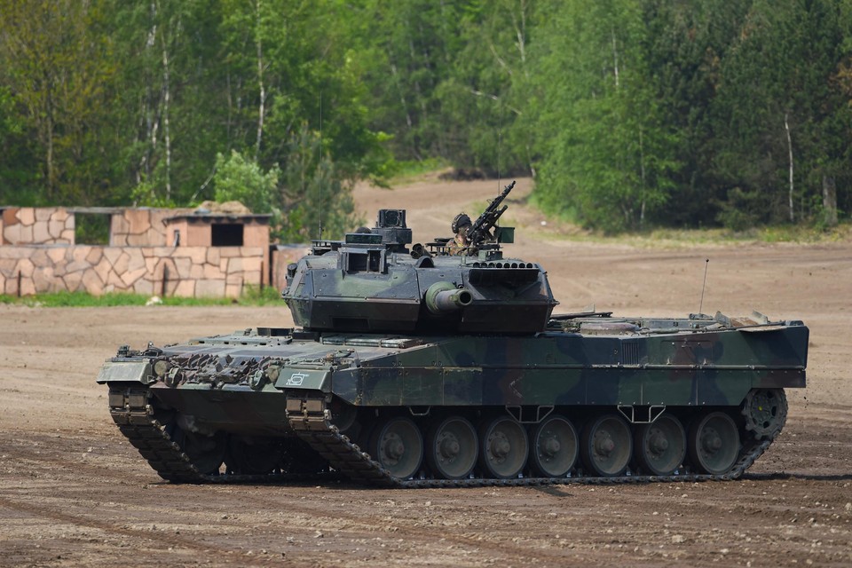 A Leopard 2 tank, made by the German arms company Rheinmetall.
