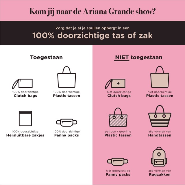 Betekenisvol lip omvang Enkel doorzichtige tassen toegelaten op concert Ariana Grande:  “Uitzonderlijke maatregel” | Het Nieuwsblad Mobile